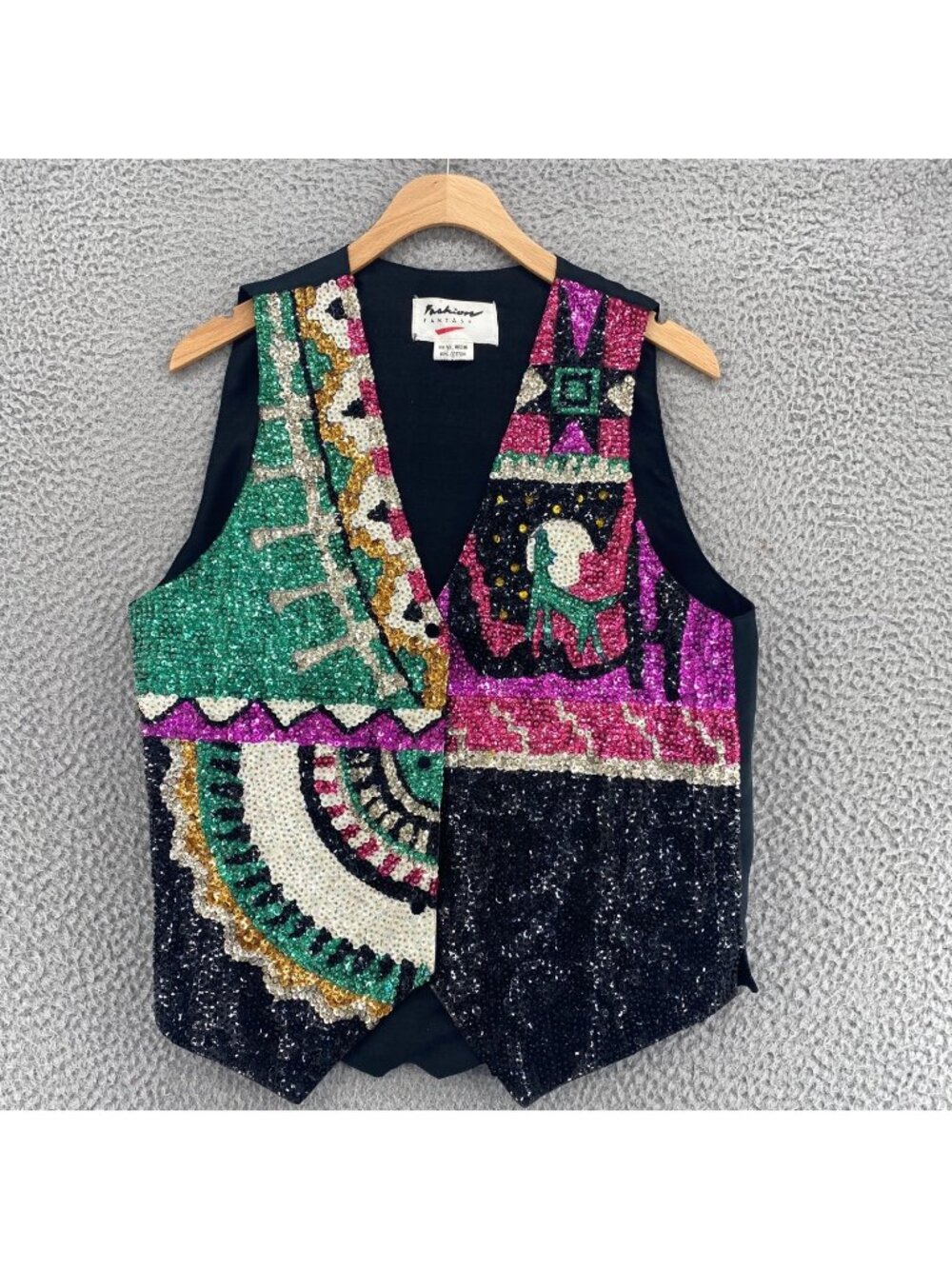 Fashion Fantasy Vest Womens XL Adjustable Multicolor Beaded Sequins Southwestern